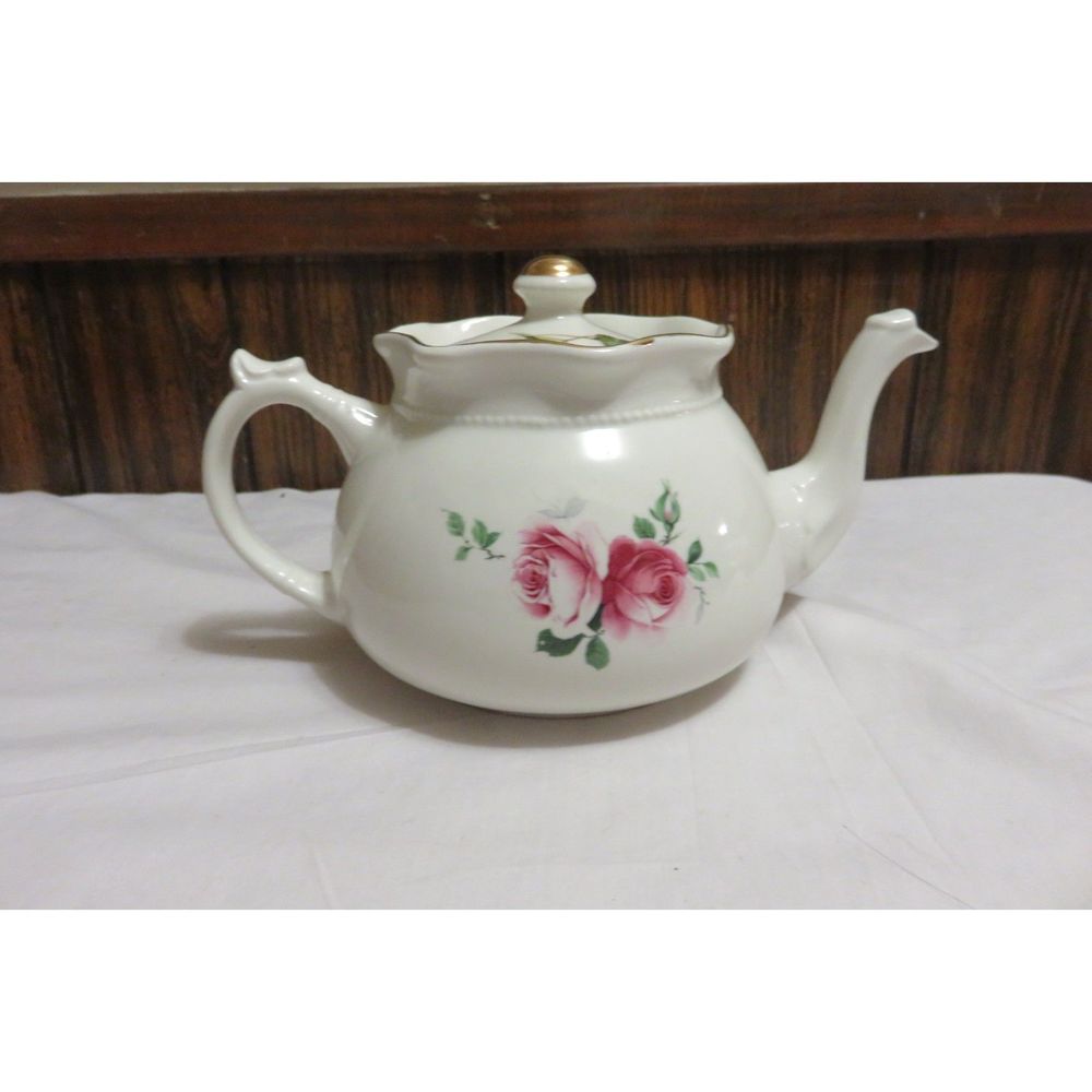 ARTHUR WOOD AND SONS STAFFORDSHIRE ENGLAND TEAPOT IVY AND PINK ROSES